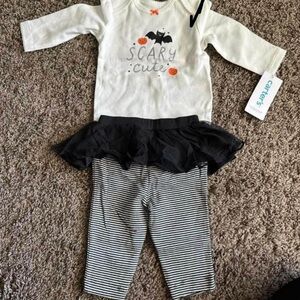 Carter's Scary Cute Halloween Onesie Tutu leggings set size 24 month bat pumpkin